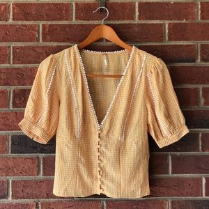 Free People | Gingham textured peasant button top